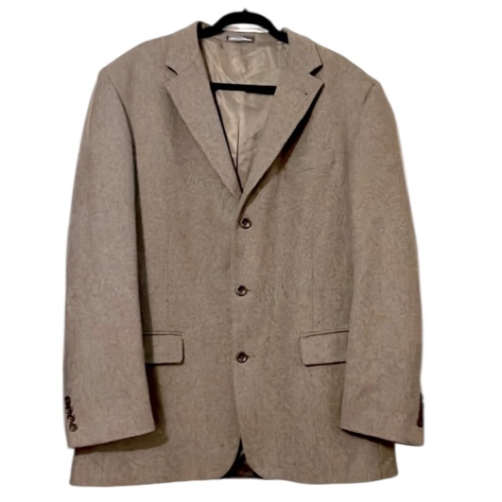 Oscar De La Renta Mens Wool Cashmere Quality Brown Neutral Tan Jacket Blazer 46L